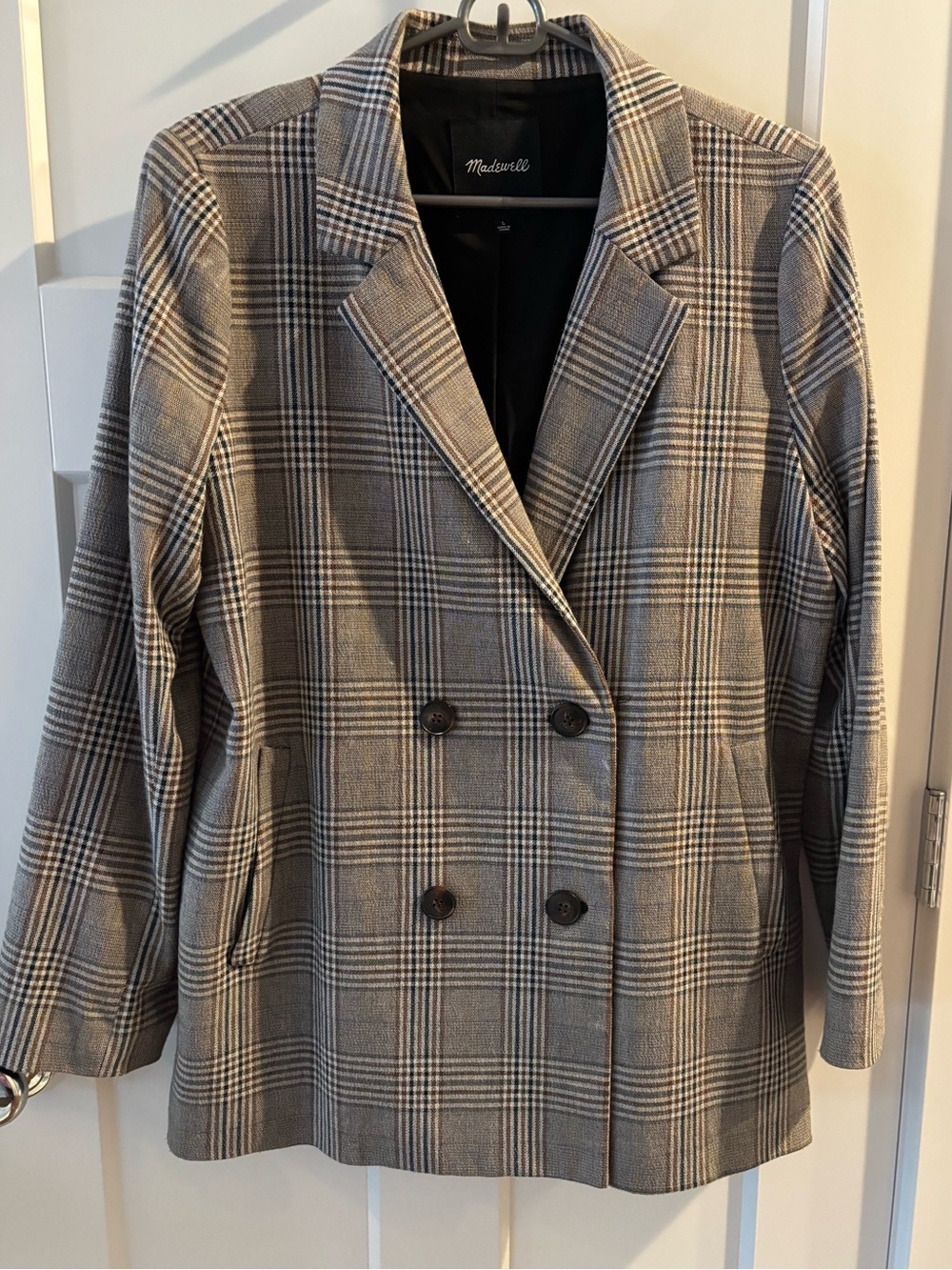 Madewell Gray Plaid Double-Breasted Blazer